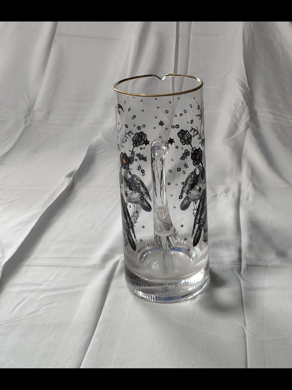 Tall Whimsygoth Celestial Witchy Crow Motif Glass Pitcher